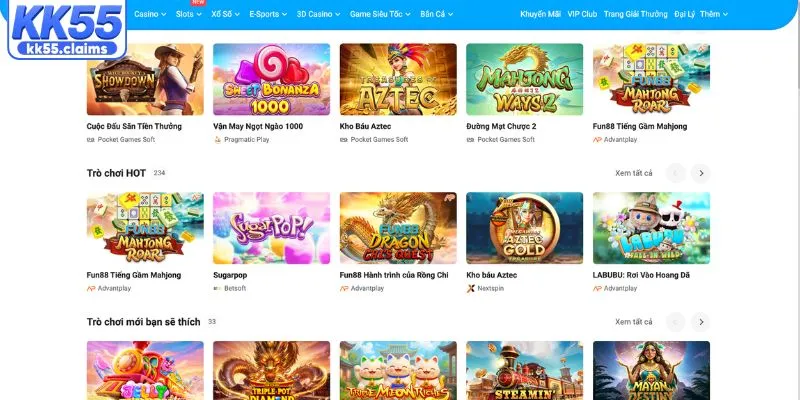 Hệ thống slot chất lượng tại KK55